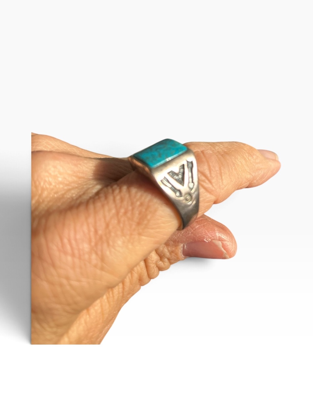 Vintage Navajo Sterling Ring with Turquoise Bezel Size 10.5